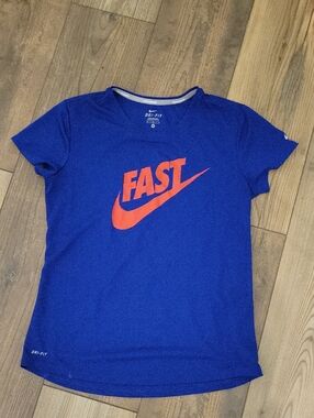 Nike Blue Short Sleeve Tee with Orange FAST Swoosh